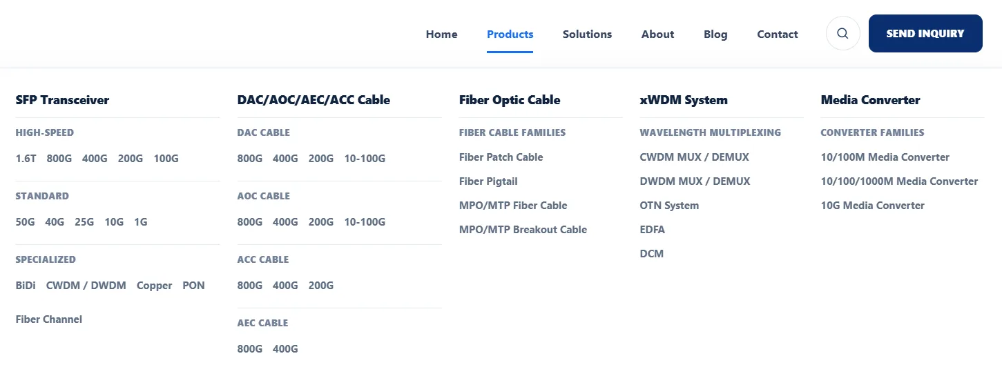 New AERECH product mega menu