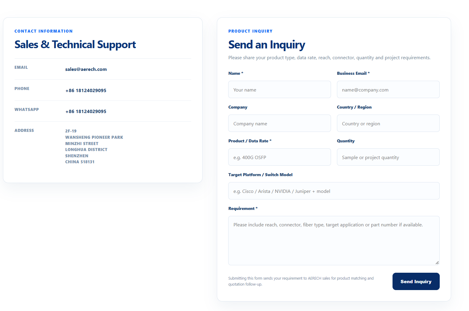AERECH requirement-led inquiry form